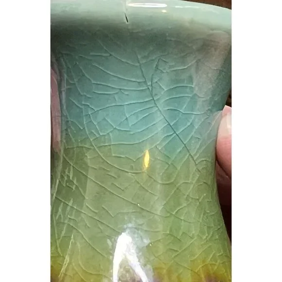 Unbranded unsigned Blue Green Brown drip glaze 5” bud vase crazing FLAW‎ - Picture 8 of 10